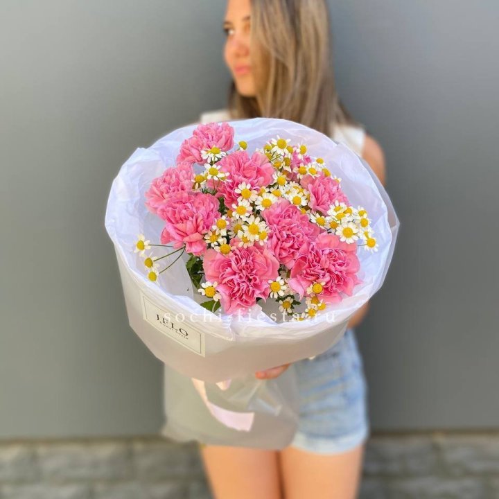 Дуобукет диантусов и ромашек в Вологде