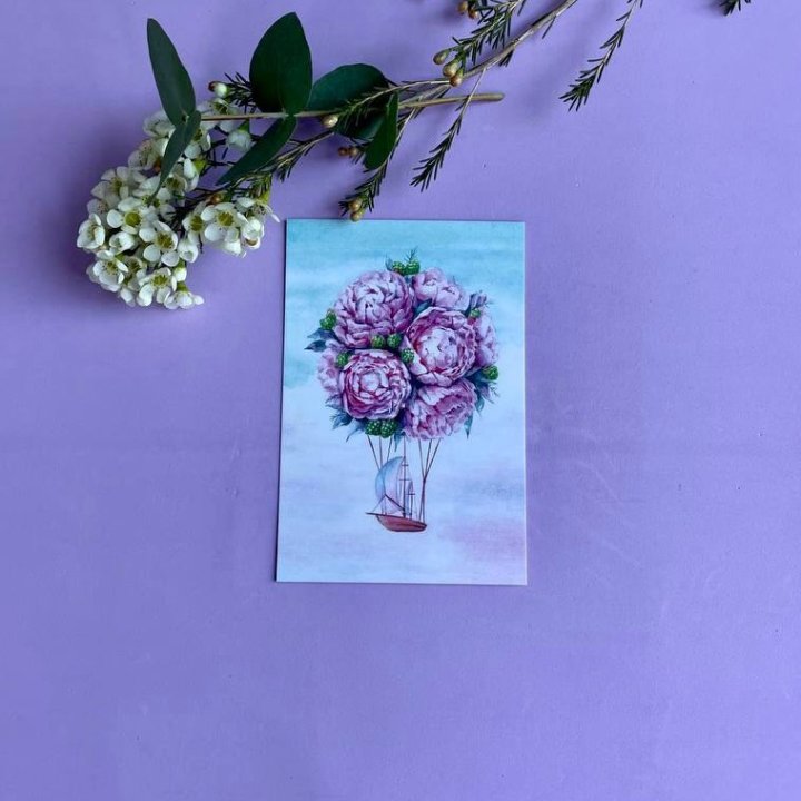 Открытка к букету "Пион" в Вологде