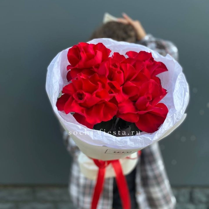 5 французских красных роз в Вологде