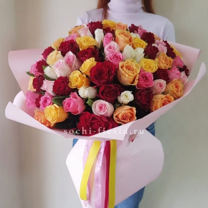 101 роза Кенийский микс "Нежность" в Вологде