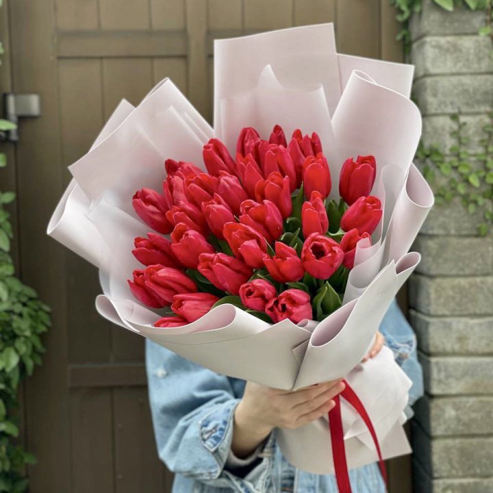 35 красных тюльпанов в Вологде